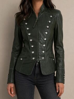 Vintage CRISCA Green Leather Military Jacket